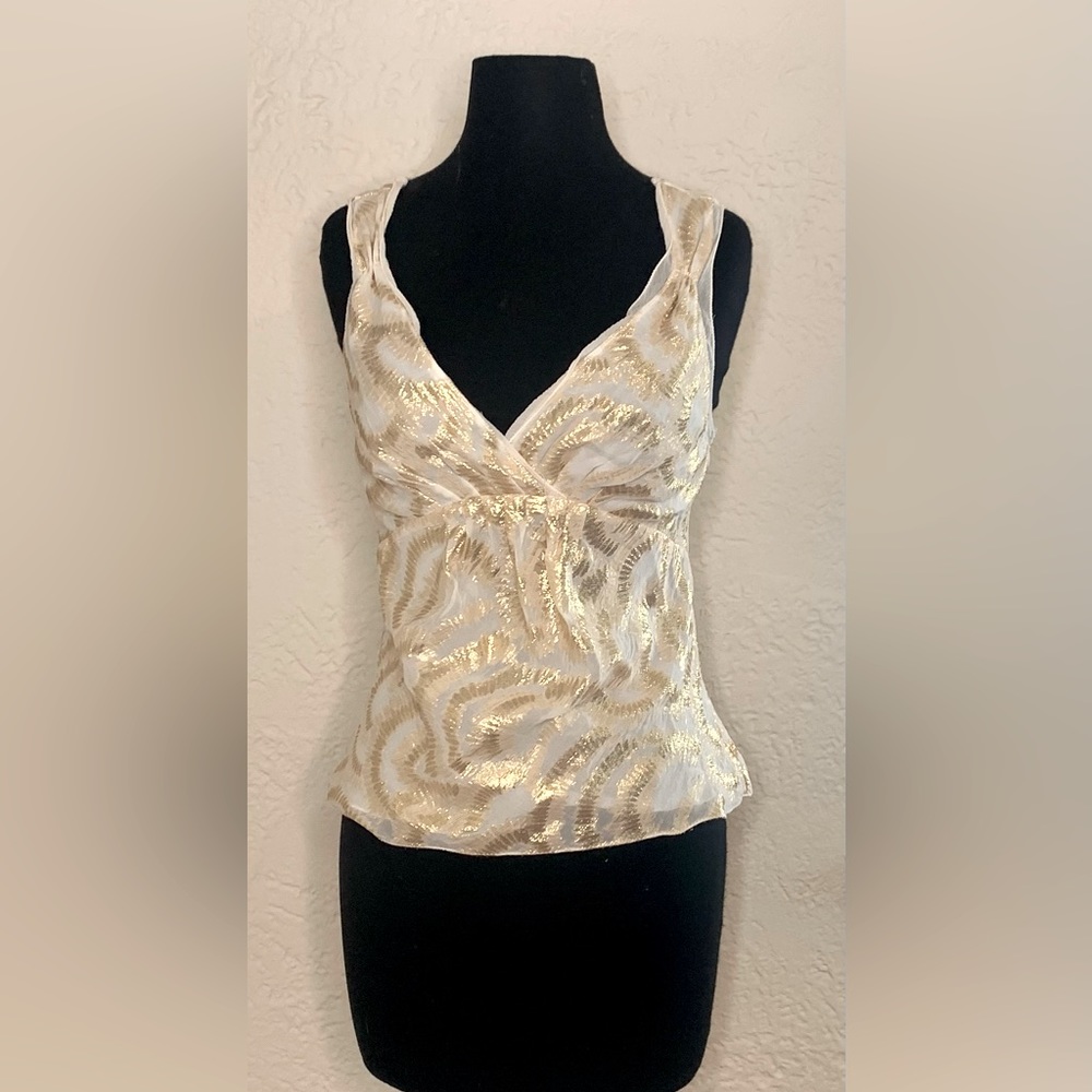 The Limited silky ivory w gold metallic dressy v-neck tank top sz S, circa 2005